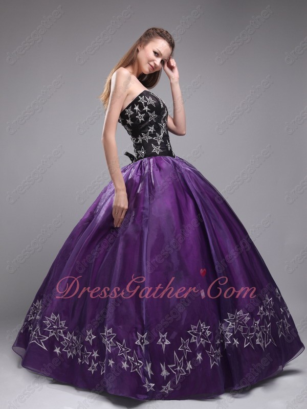 Embroidered Pentagram Stars Quinceanera Dress Black Coat/Top and Eggplant Bottom/Skirt - Click Image to Close
